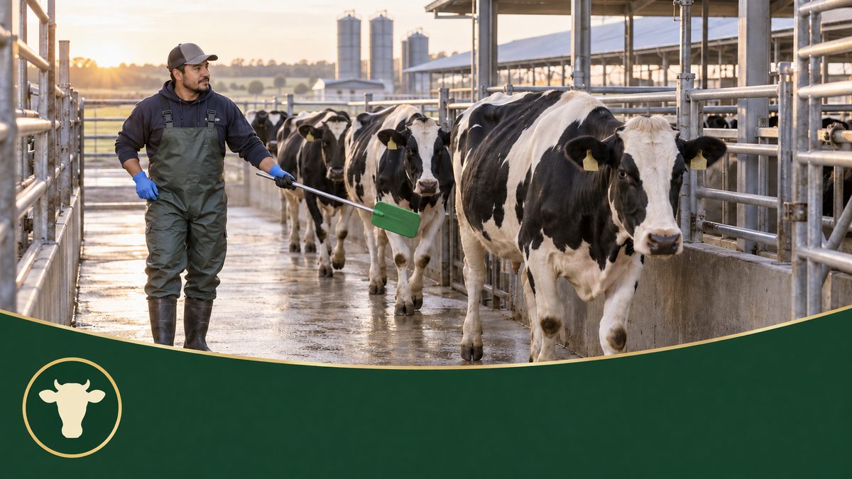 Handler working calmly with cattle